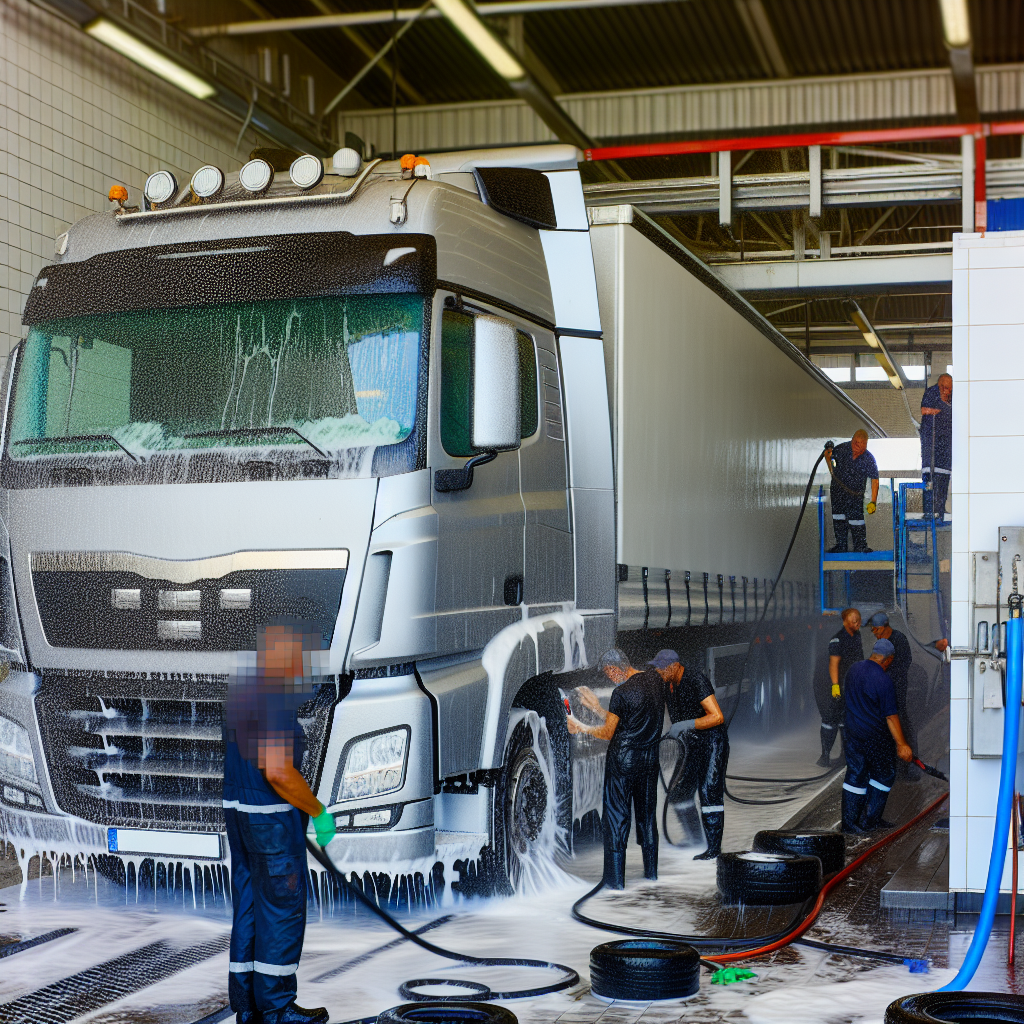 A truck being cleaned