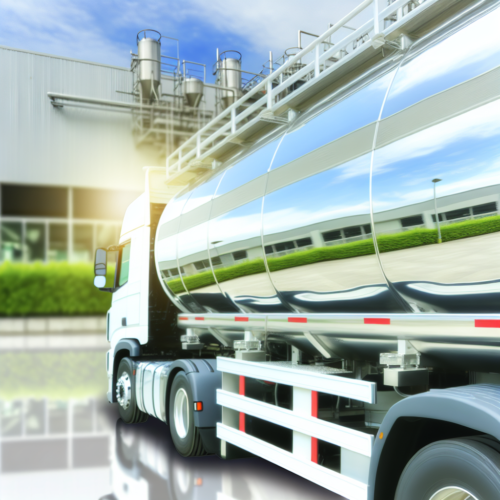 A clean food-grade tanker with a shiny exterior, representing hygiene and professionalism in food transportation.