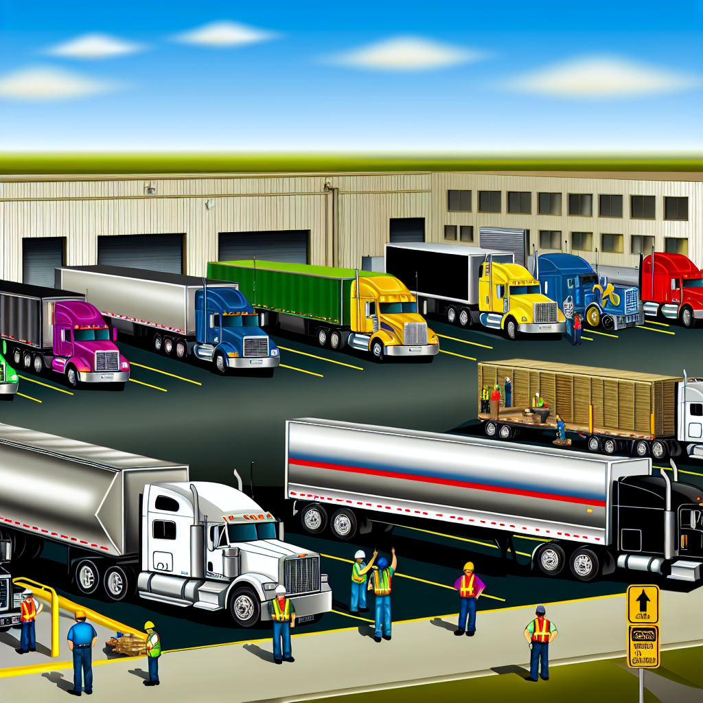 Specialized trucks in a vibrant transportation hub