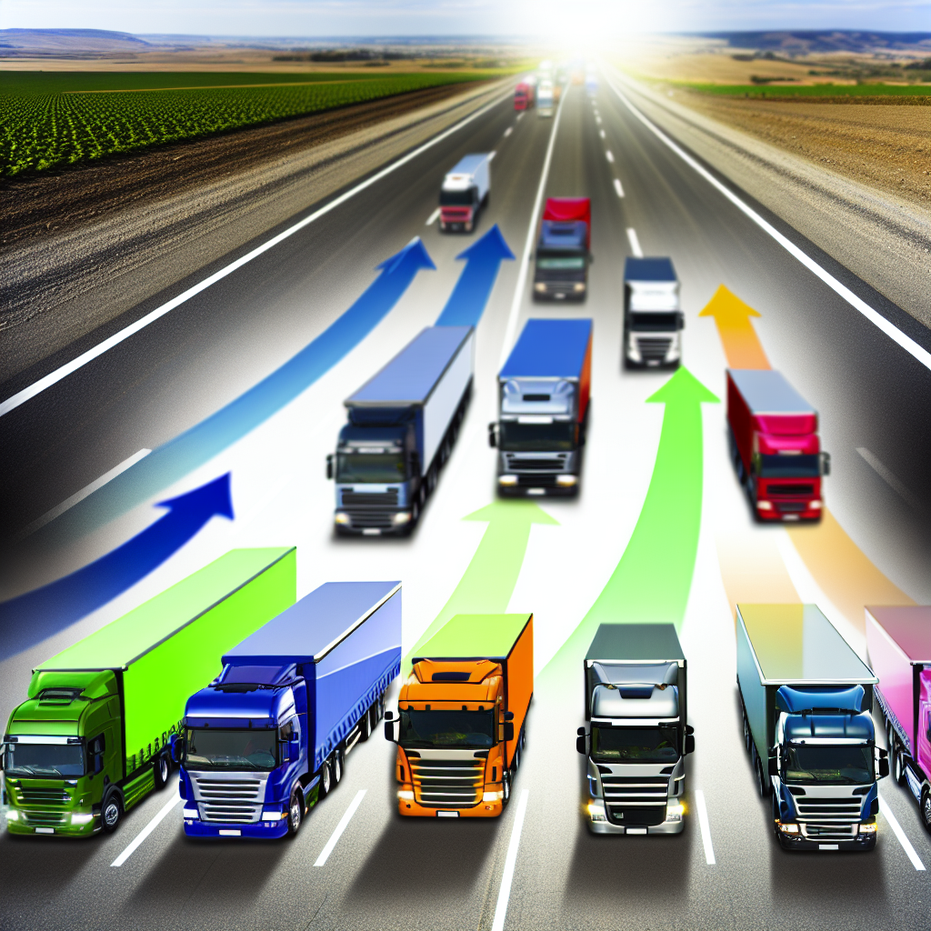 A thriving trucking fleet on a highway, symbolizing Derrick Wolfe Trucking's growth and success.