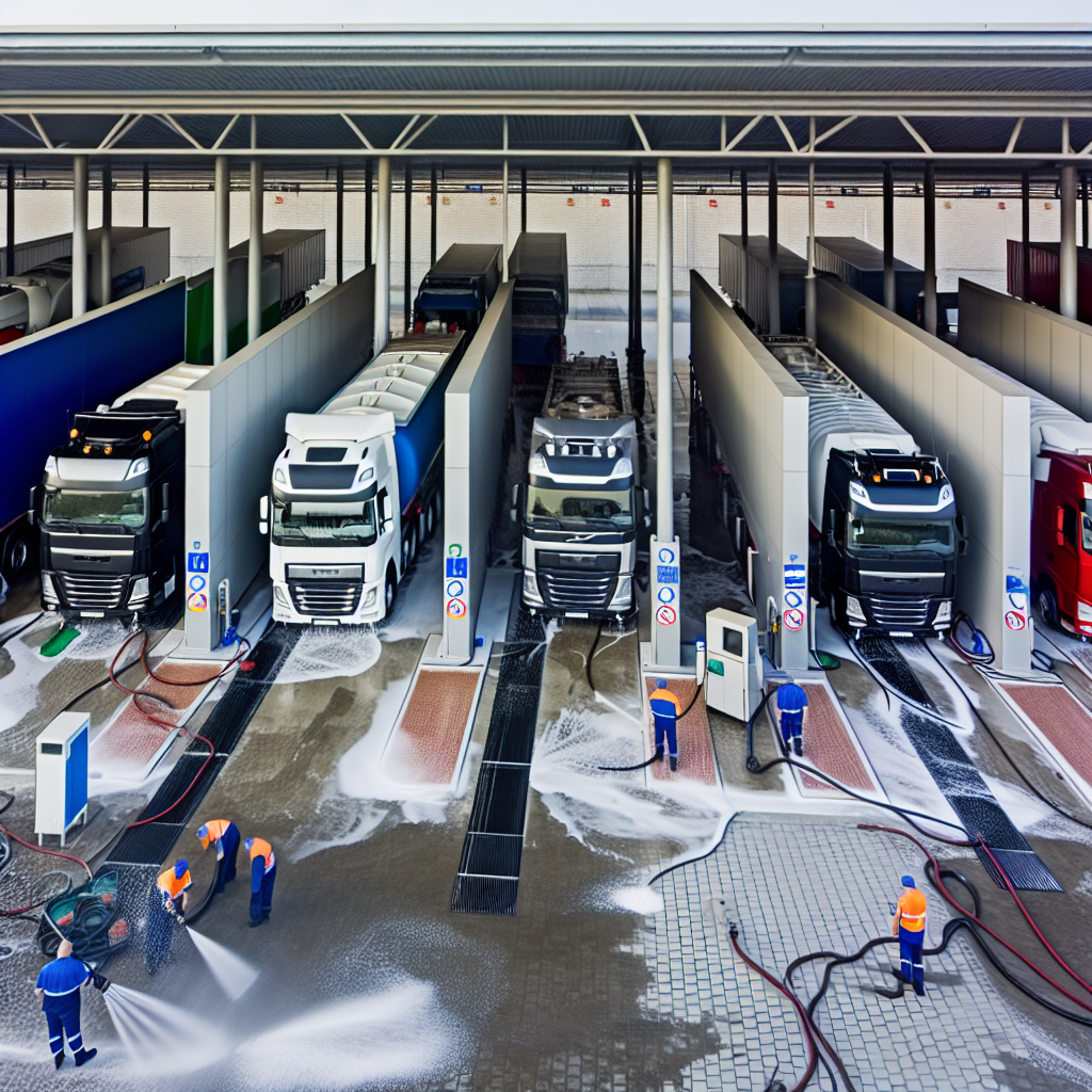 Trucks washing in a wash bay