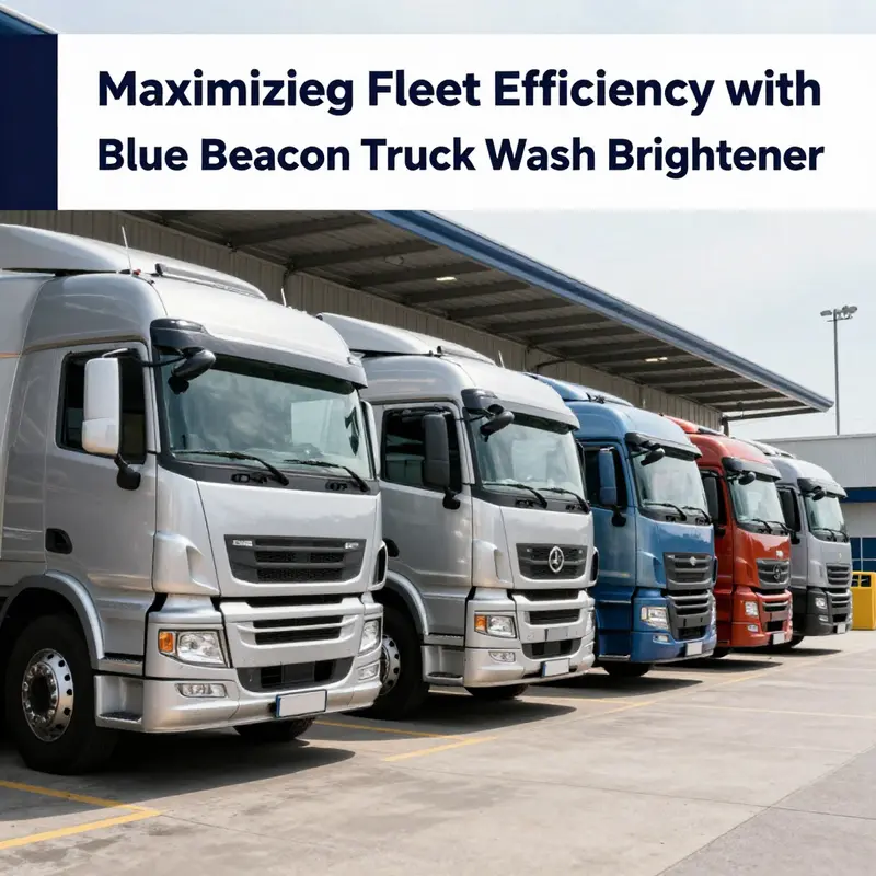 A fleet of clean trucks in front of a truck wash facility.