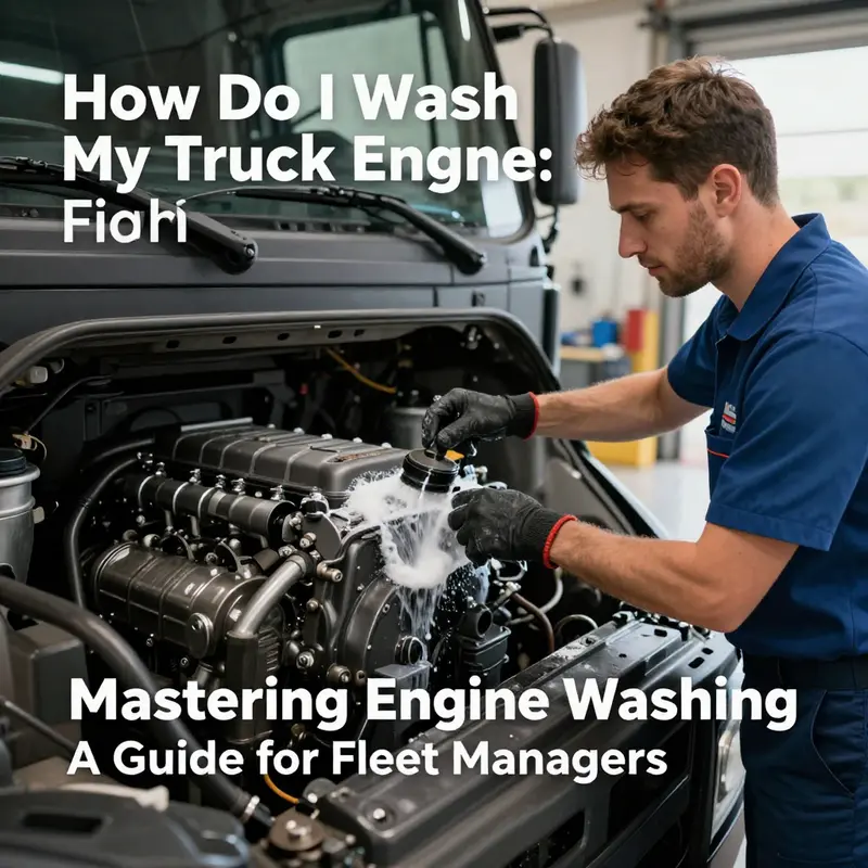 Safety measures in place prior to washing a truck engine.