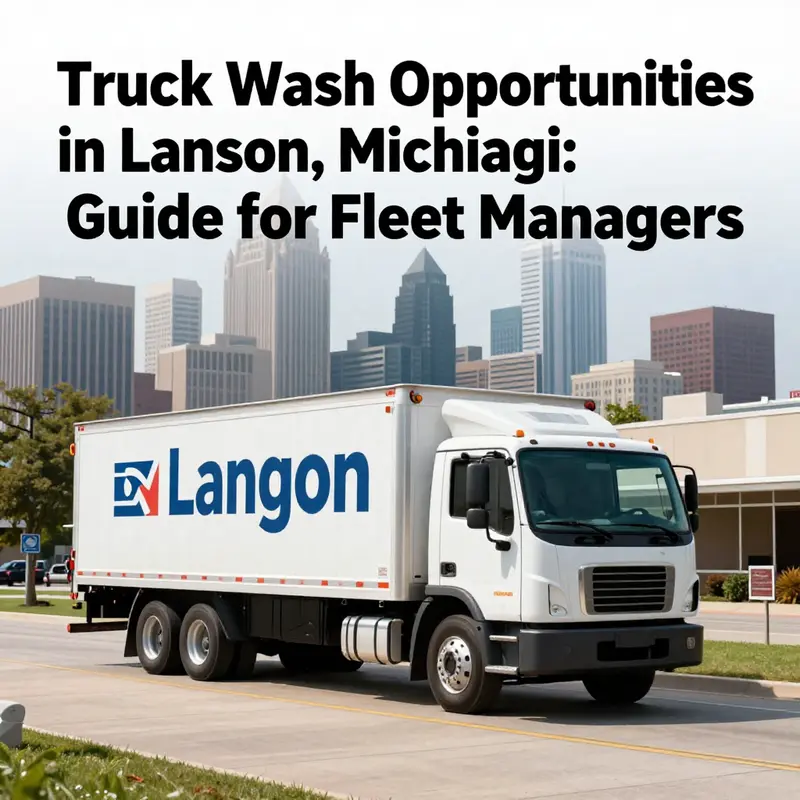 A busy truck wash in Lansing, Michigan, catering to fleet managers and trucking companies.