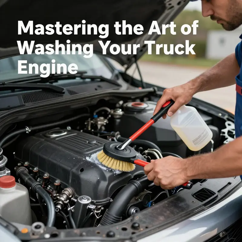 Preparing the truck engine for cleaning with careful inspections and protective measures.