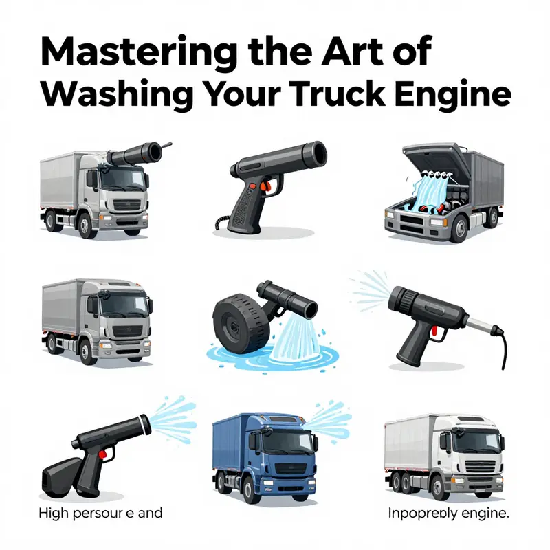 Preparing the truck engine for cleaning with careful inspections and protective measures.
