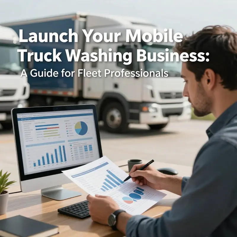 A fleet manager conducts market research to assess demand for mobile truck washing services.