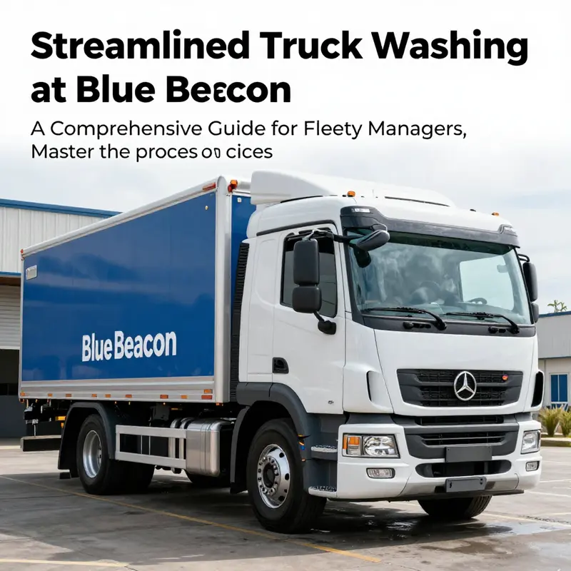 A brightly polished truck parked outside of a Blue Beacon facility after a cleaning service.