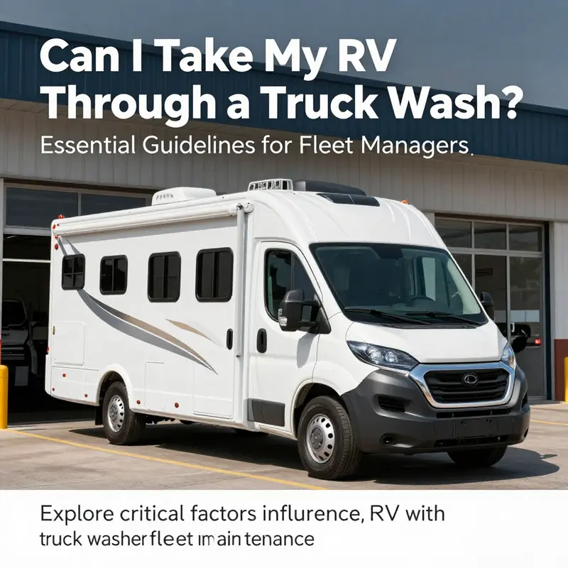 A well-maintained RV parked outside a truck wash facility, representing the topic of RV washing.