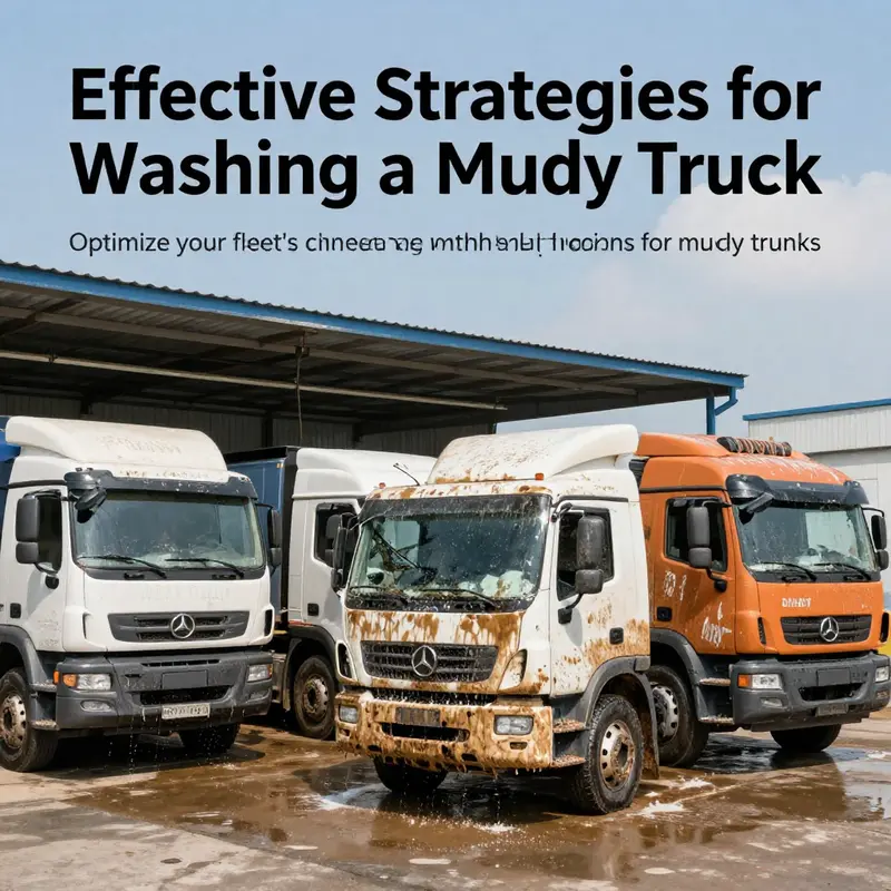 Cover image illustrating a busy truck wash facility with various trucks being cleaned, emphasizing the importance of vehicle maintenance.