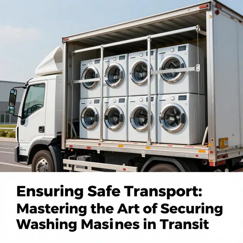 A truck showcases several washing machines secured for safe transport, emphasizing logistics efficiency.