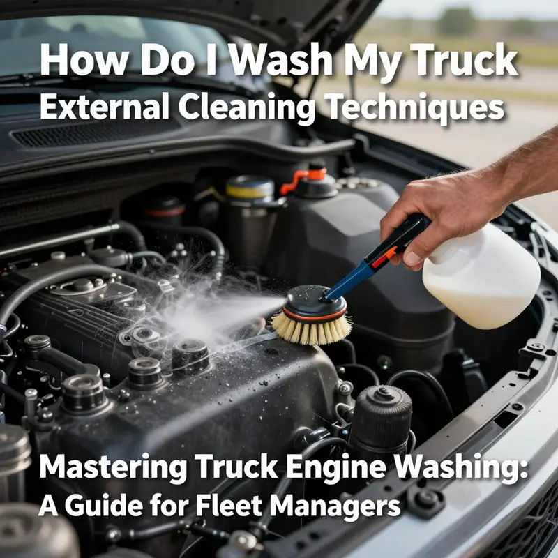 Safety measures in place prior to washing a truck engine.