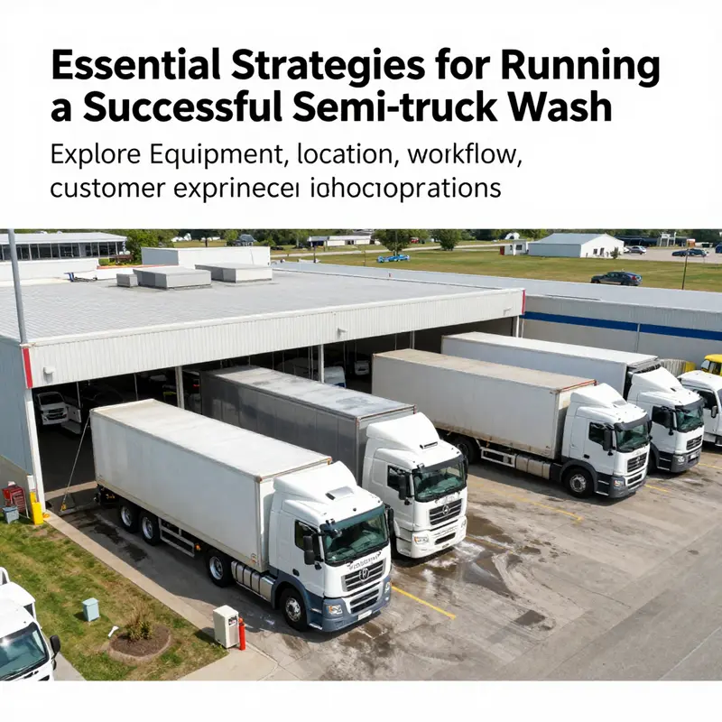 A busy semi-truck wash with multiple trucks being serviced at once, depicting operational success.