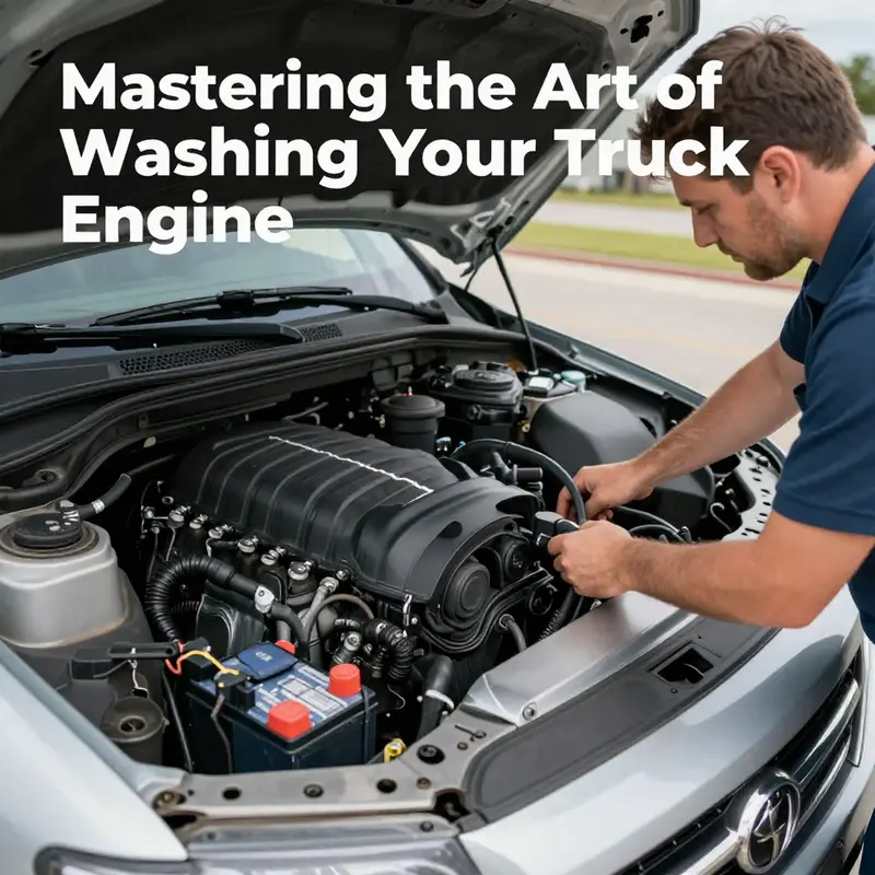 Preparing the truck engine for cleaning with careful inspections and protective measures.