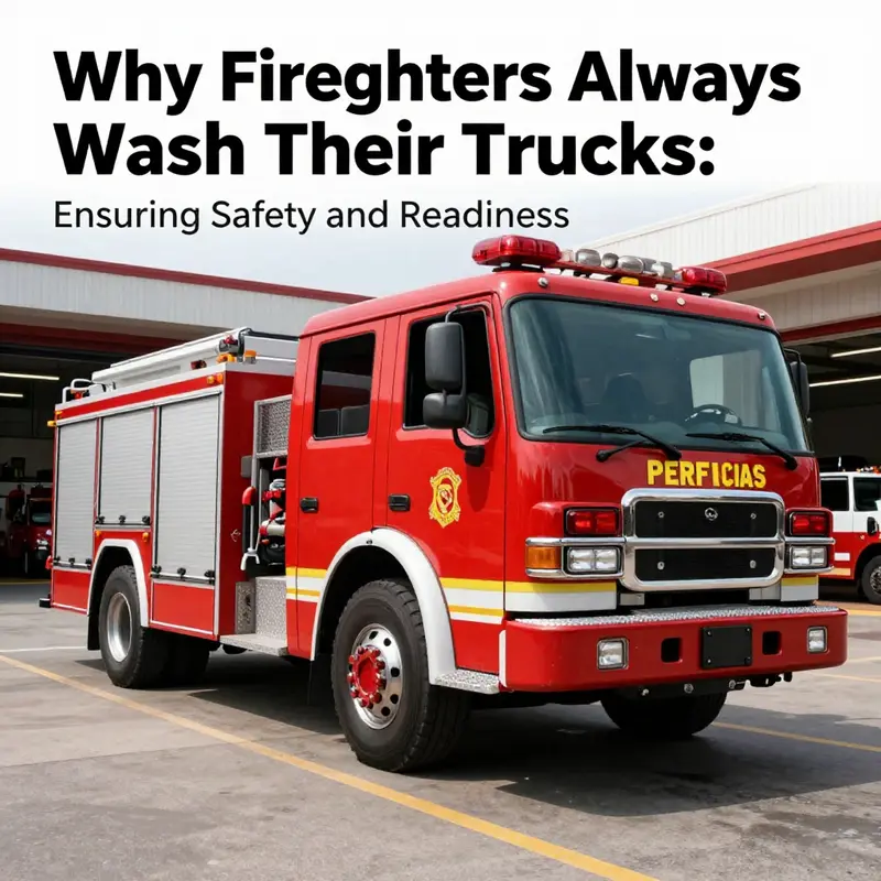 A bright and clean fire truck positioned at a fire station, representing the essential maintenance practices discussed.