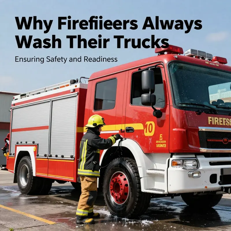 Firefighters washing a truck to maintain its integrity and prevent corrosion.