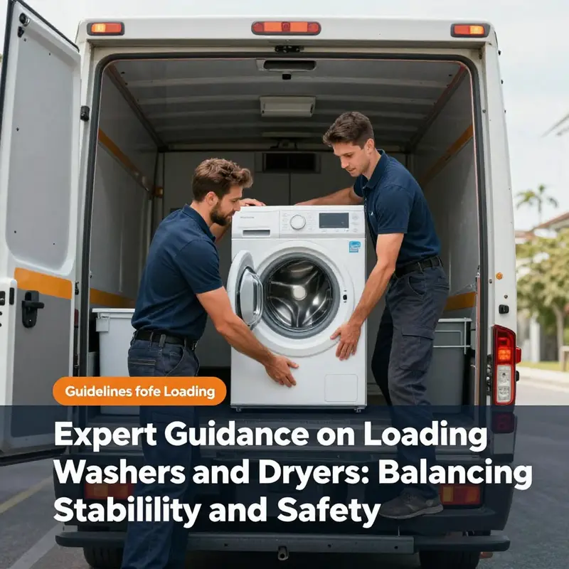 Correct placement of a washer and dryer in a moving truck for optimal weight distribution.
