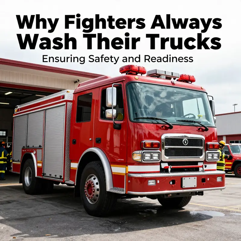 Firefighters washing a truck to maintain its integrity and prevent corrosion.