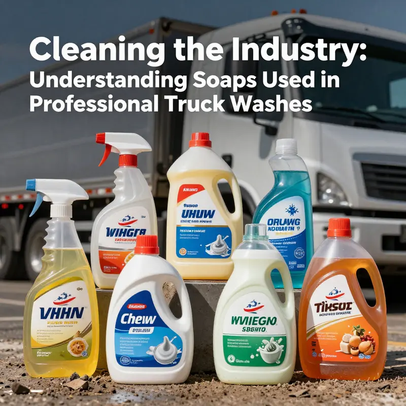 Foaming action of professional truck wash soap tackling road grime.