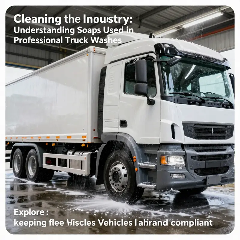 Large truck being washed in a modern, eco-friendly wash facility with visible cleaning action.