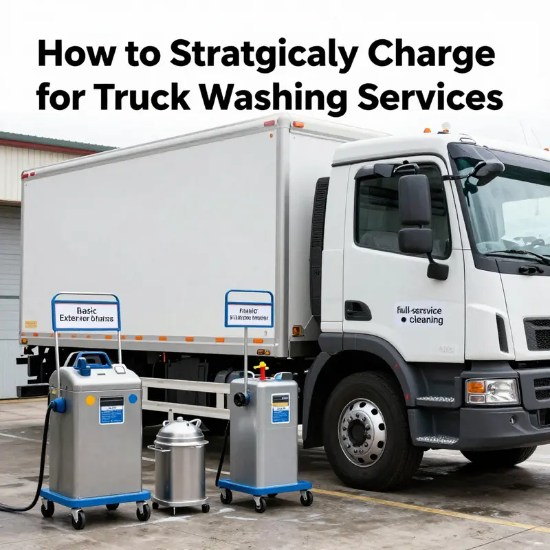 An illustration depicting different service types and associated prices for truck washing services.