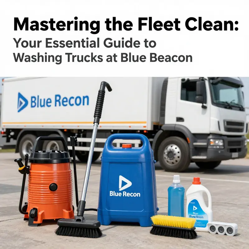 Preparation phase for washing a truck, highlighting essential tools and organization.