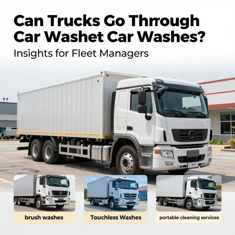 Various types of trucks lined up at a car wash facility demonstrating options for washing.