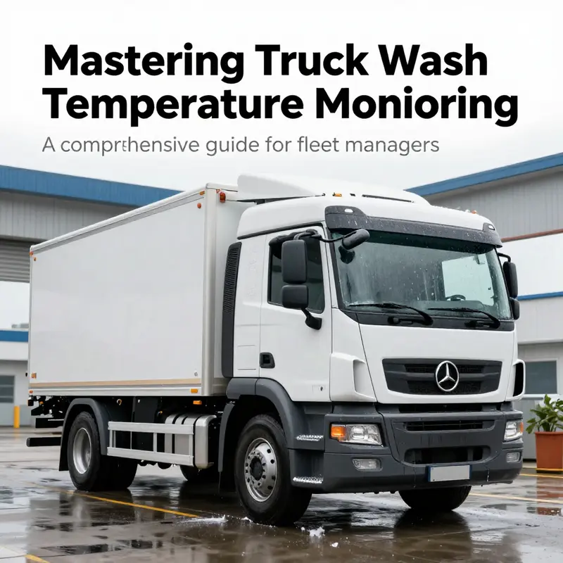 A modern truck washing facility with trucks in various stages of the washing process.