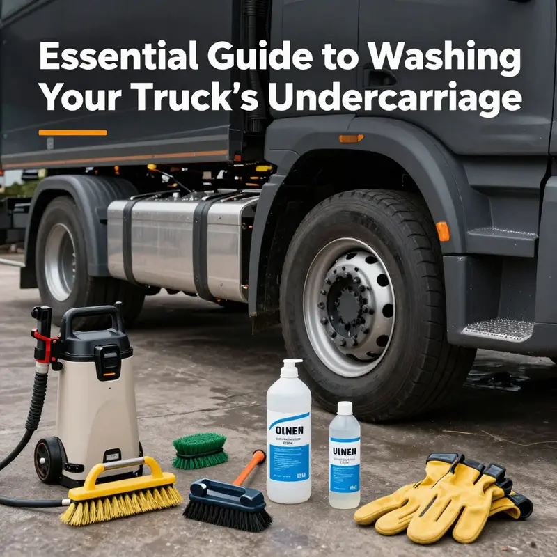 Essential tools gathered for cleaning the truck’s undercarriage.