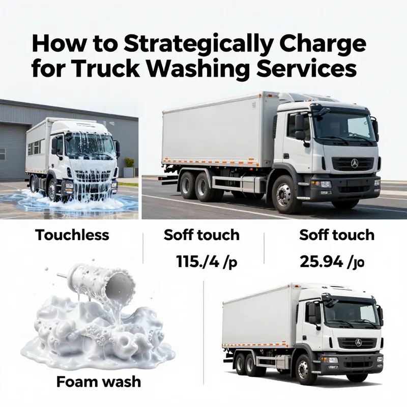 An illustration depicting different service types and associated prices for truck washing services.