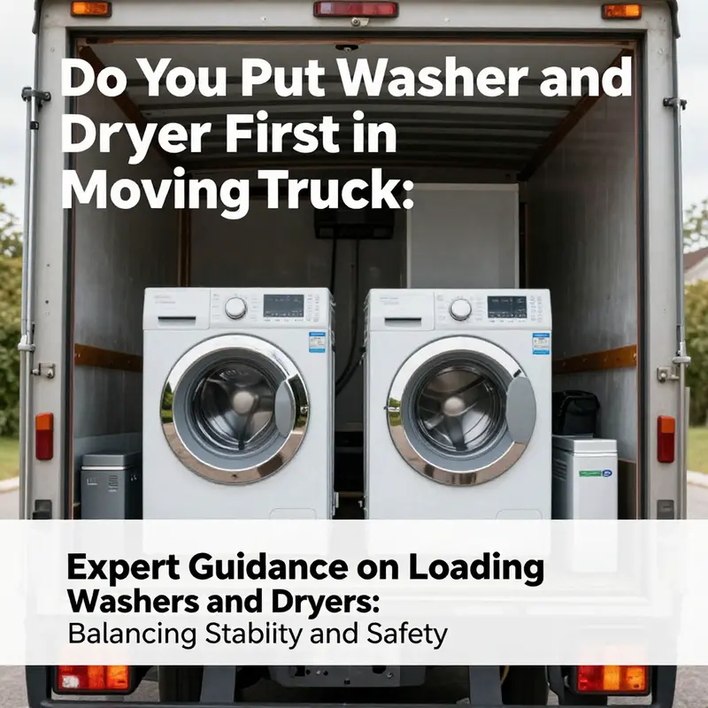 Correct placement of a washer and dryer in a moving truck for optimal weight distribution.