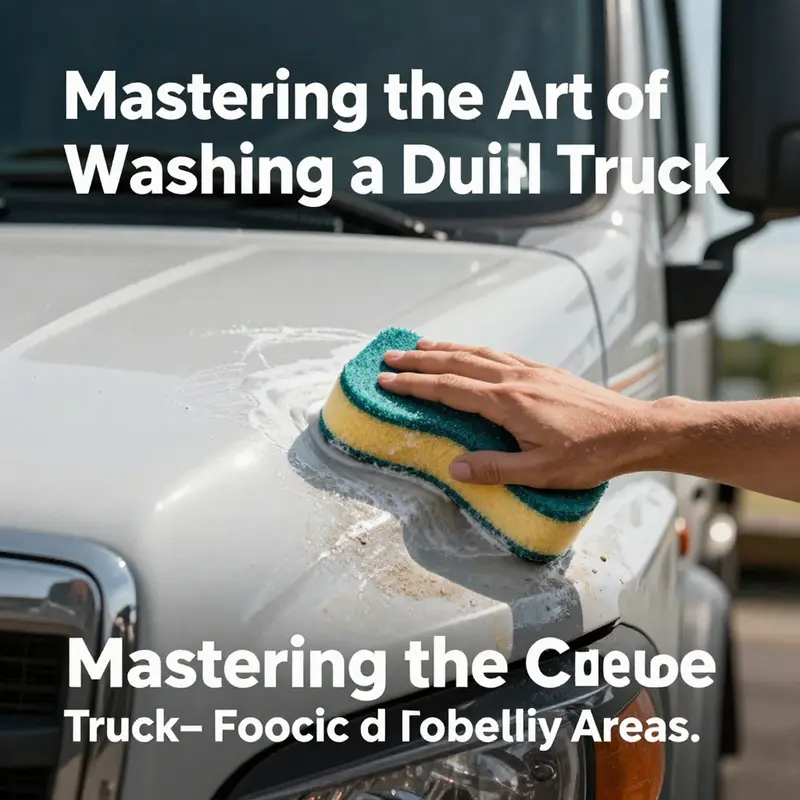 Essential tools for washing a dually truck in a designated location.