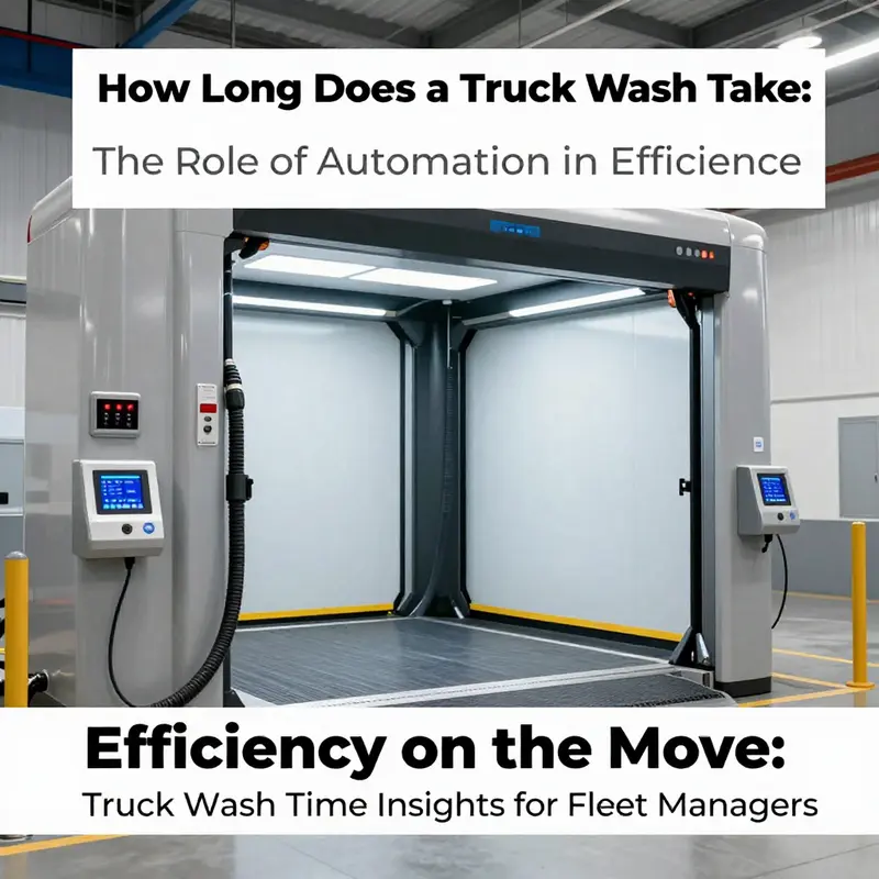 An automated touchless truck wash system efficiently cleaning multiple vehicles.