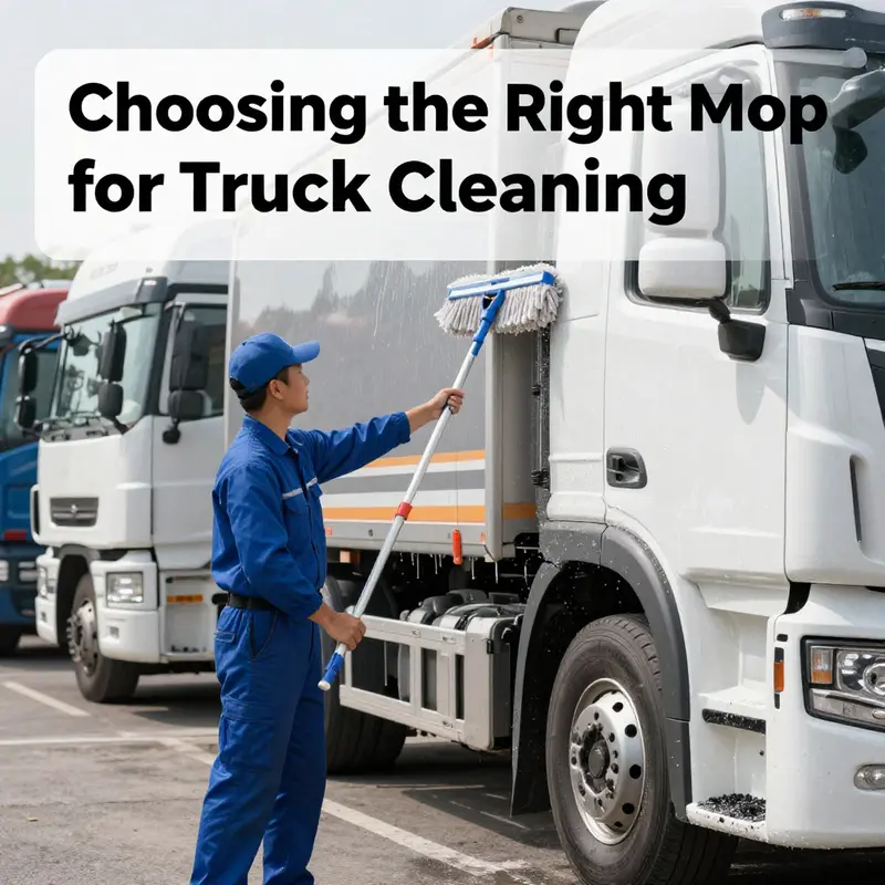 Different types of extendable mops ideal for washing trucks.
