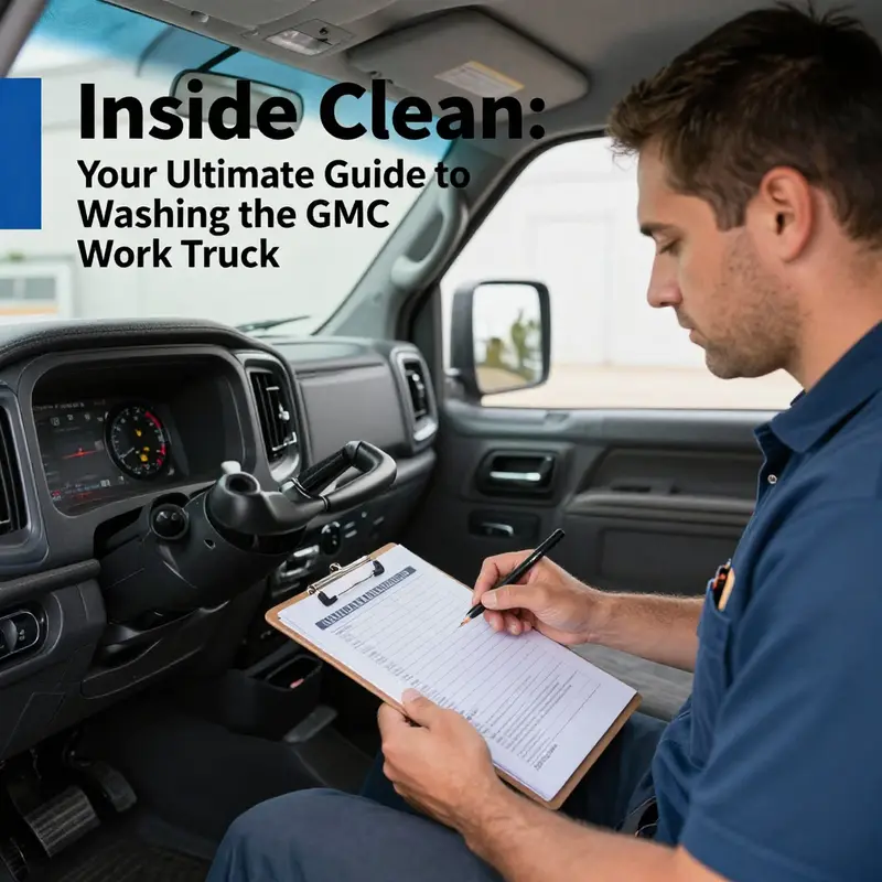 A professional cleaning process for the interior of a GMC work truck.