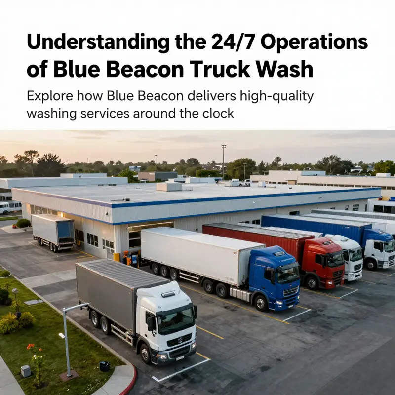 Overview of Blue Beacon Truck Wash operating with multiple trucks in the cleaning process.