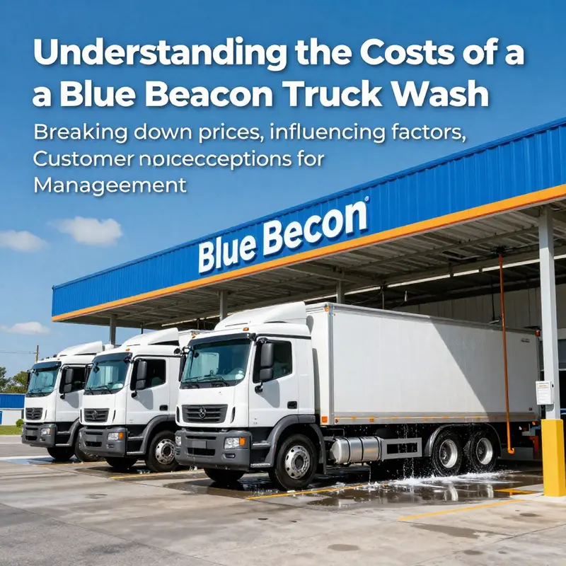 A Blue Beacon Truck Wash facility showcasing trucks being washed under sunny conditions.