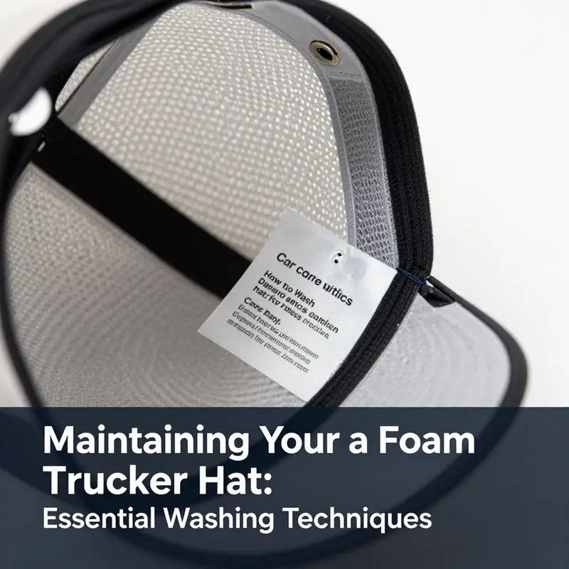 Checking the care label on a foam trucker hat ensures proper washing techniques.