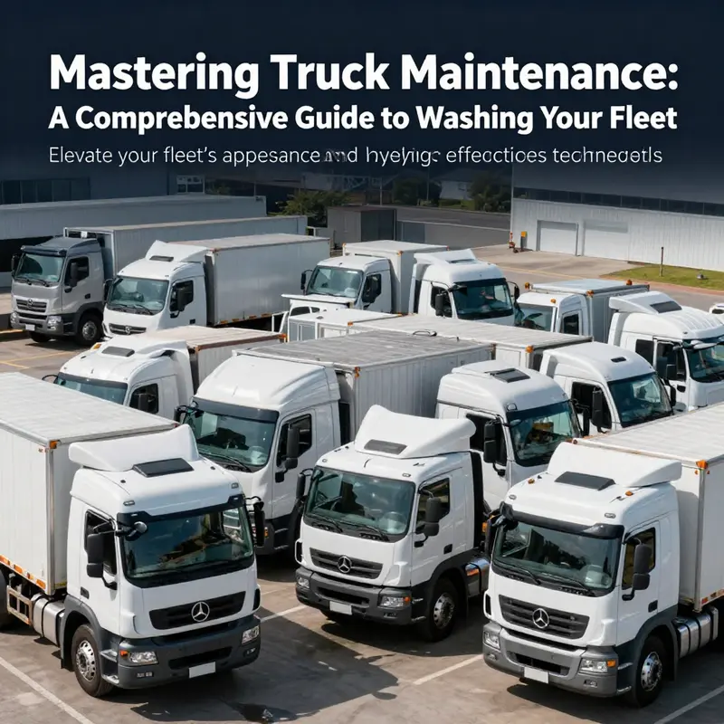 Multiple shiny trucks parked in a row, illustrating the importance of cleanliness and vehicle maintenance in a fleet.