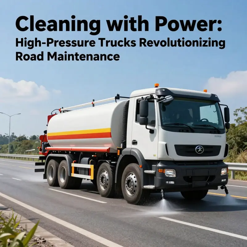 A high-pressure road washing truck cleaning a highway, symbolizing advanced road maintenance technology.