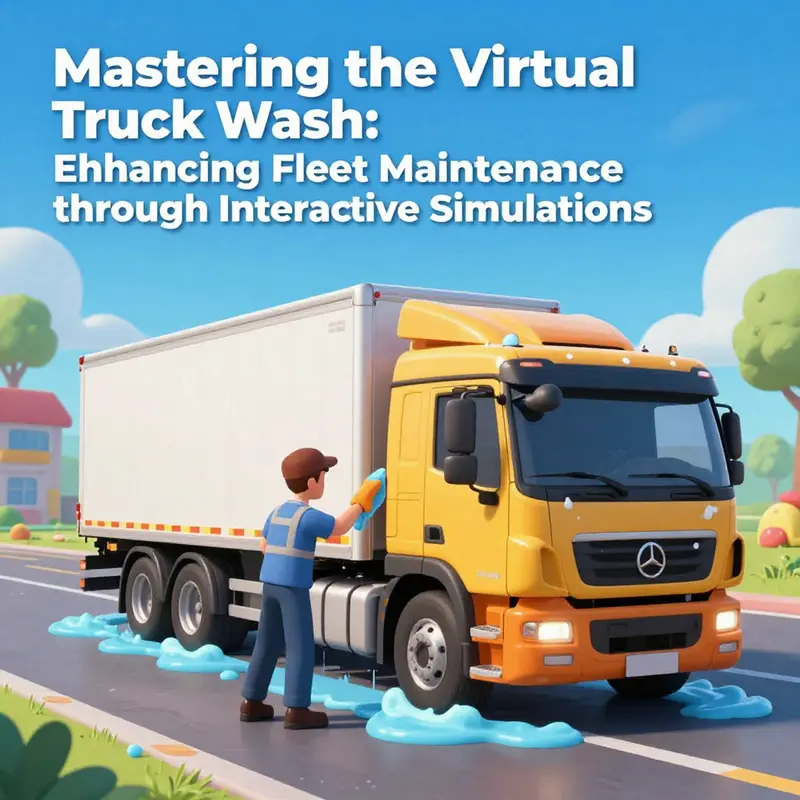 A colorful cartoon depiction of a truck being washed in a playful game setting.