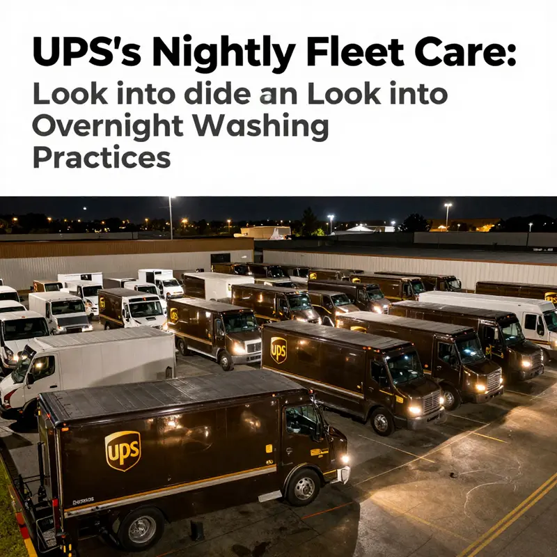 UPS trucks ready for service at night, showcasing the importance of nightly washing for operational efficiency.
