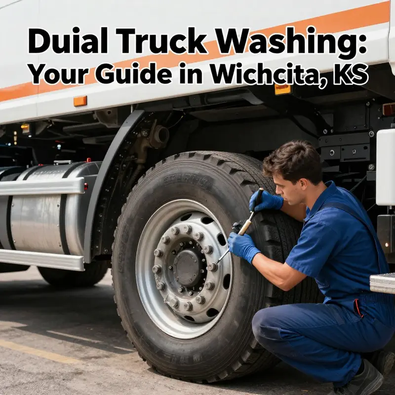 A dually truck receiving a comprehensive wash at a premier facility in Wichita.