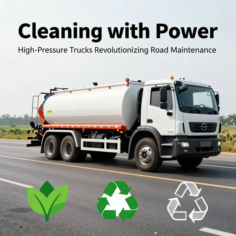 A high-pressure road washing truck effectively cleaning a city road.