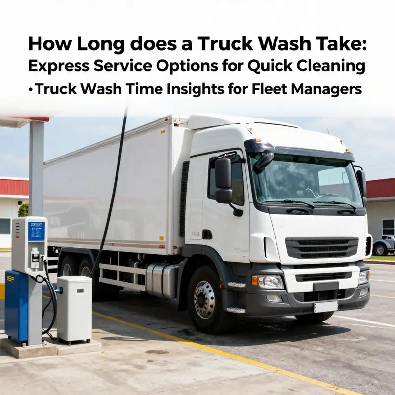 An automated touchless truck wash system efficiently cleaning multiple vehicles.