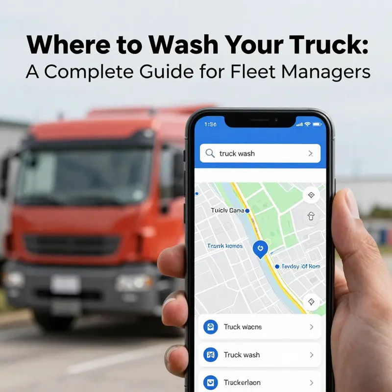 Using digital maps to locate nearby truck washing services.