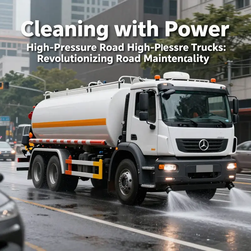 A high-pressure road washing truck effectively cleaning a city road.