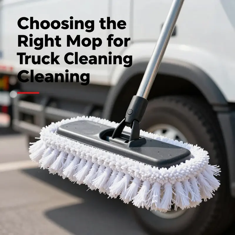 Different types of extendable mops ideal for washing trucks.