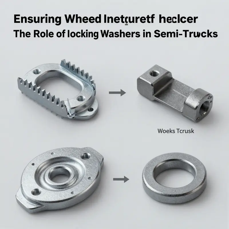 Detailed view of a locking washer attached to a semi-truck wheel, demonstrating its critical function.