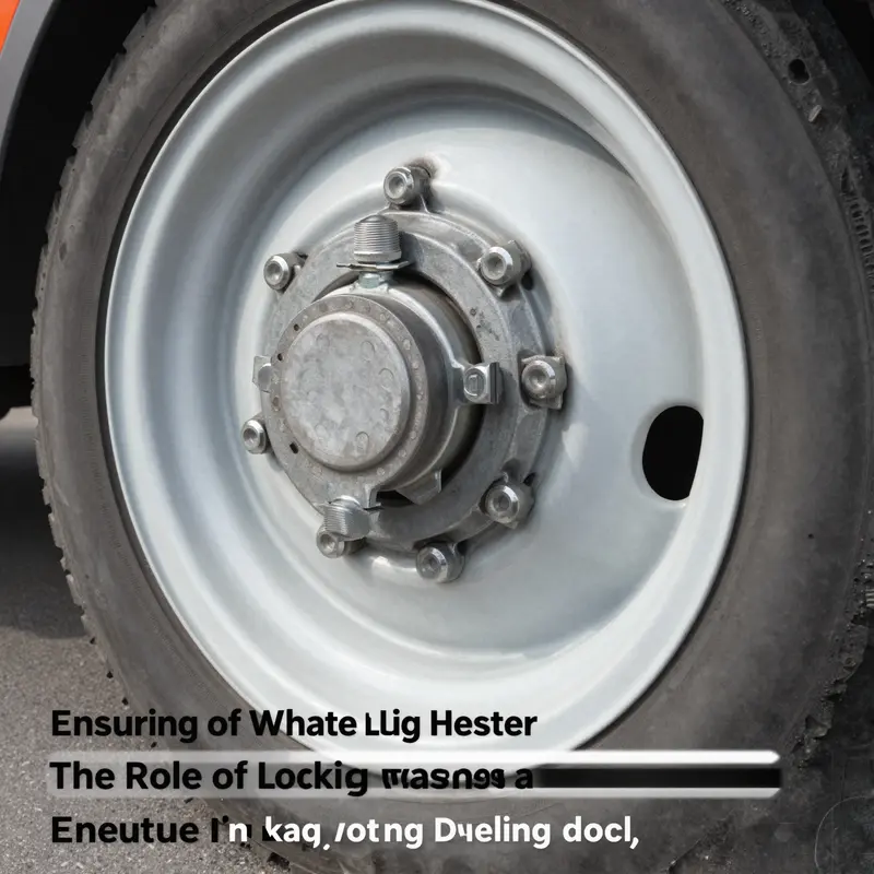 Detailed view of a locking washer attached to a semi-truck wheel, demonstrating its critical function.